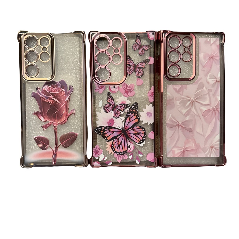 Elegant Pink Floral and Butterfly Phone Case Set